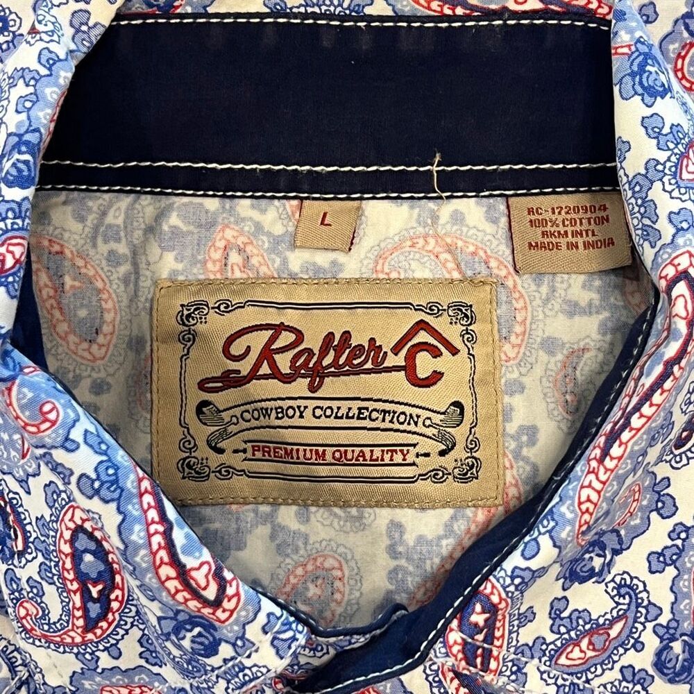 Rafter C Men's Paisley Pearl Snap Button Long Sleeve Western Shirt Blue Sz Large